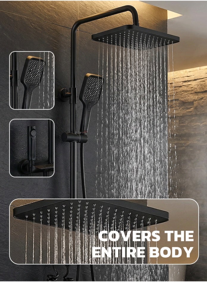 مودي نظام لوحة دش رمادي فاخر مع رأس دش مطري مربع ودش يدوي بخمس وظائف مصنوع من مادة ABS، وخلاط حراري مثبت على الحائط، مصنوع من الفولاذ المقاوم للصدأ ومادة ABS، سهل التركيب للحمام - Image 5